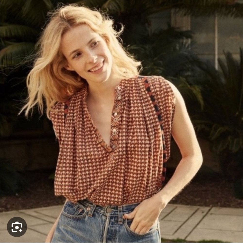 Doen Rust Brown Printed Sleeveless Blouse